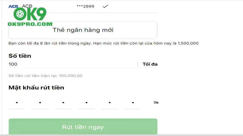 Hướng dẫn rút tiền OK9 qua tài khoản ngân hàng